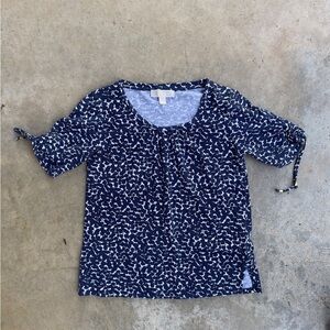 Micheal Kors blue Floral Top with Fluttered Sleeves Blue White Small